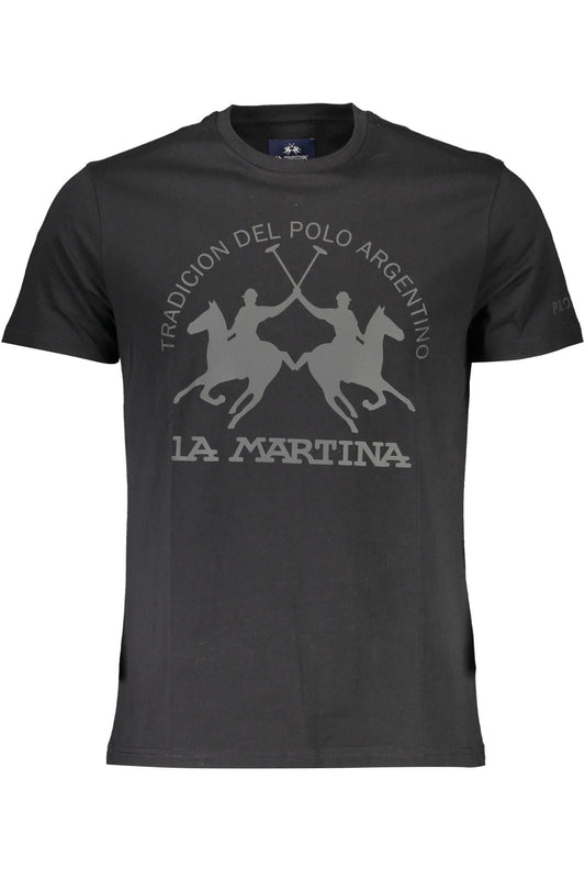 Sleek Black Cotton Tee with Elegant Print