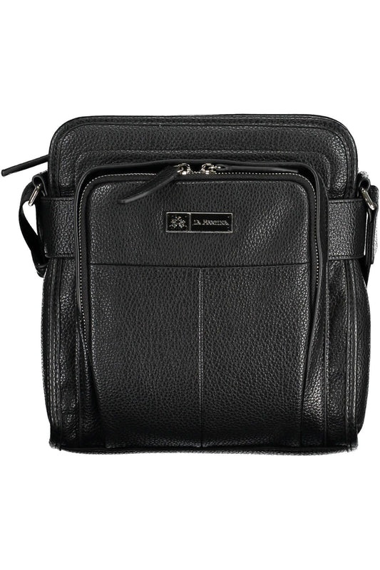 Sleek Black Polyurethane Shoulder Bag