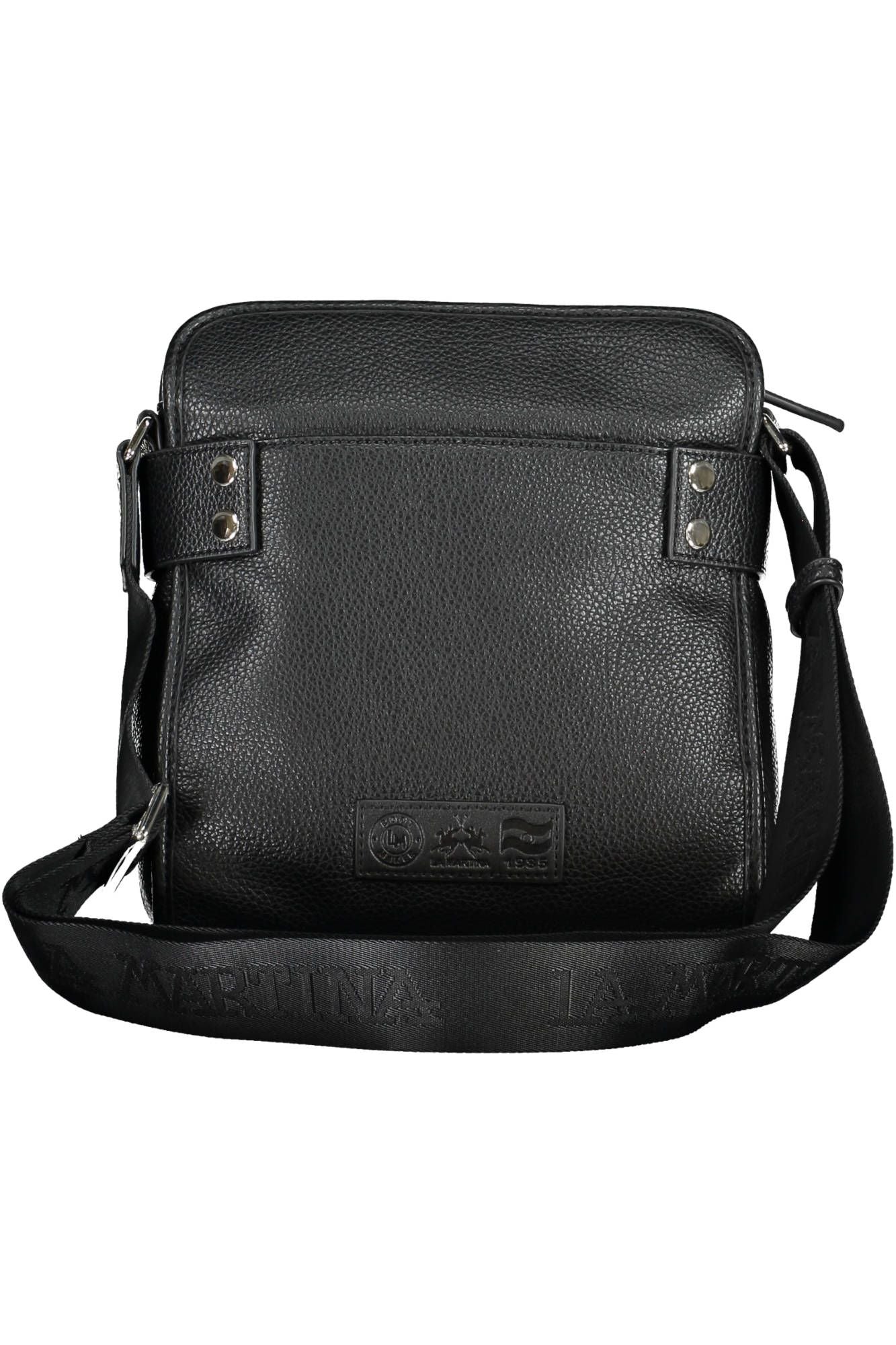 Sleek Black Polyurethane Shoulder Bag