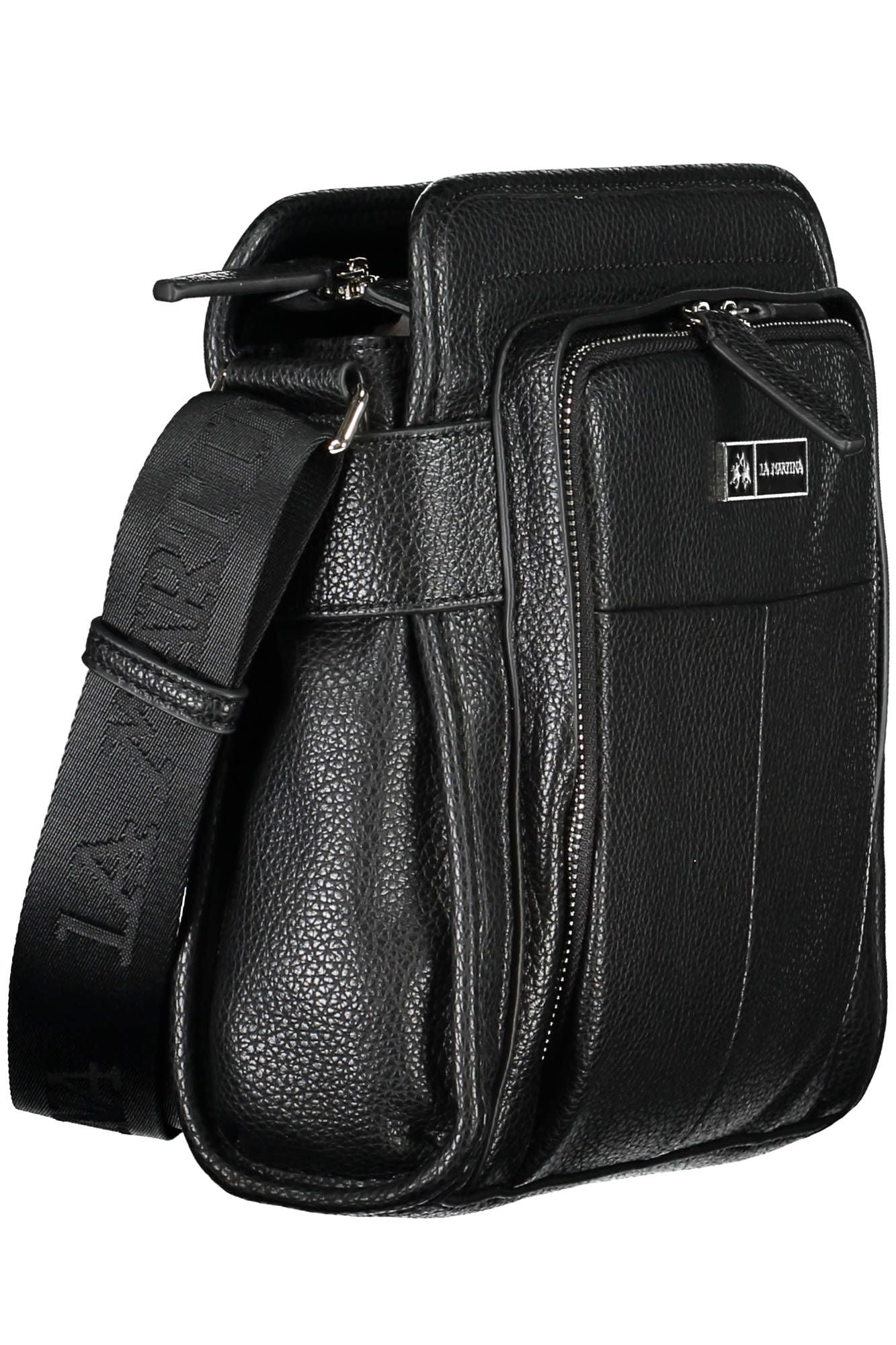 Sleek Black Polyurethane Shoulder Bag