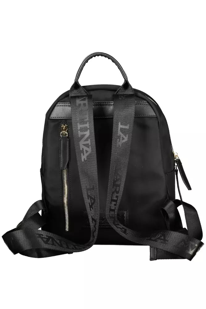 Chic Black Nylon Backpack with Logo Detail