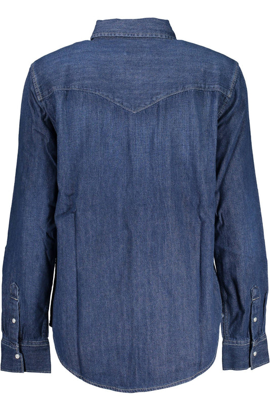 Chic Blue Denim Shirt with Italian Collar