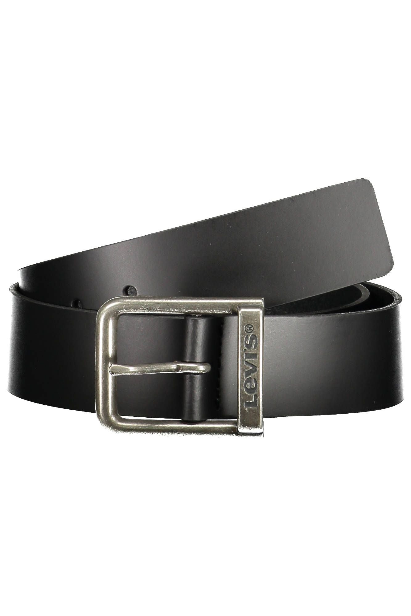 Sleek Black Leather Belt with Metal Buckle