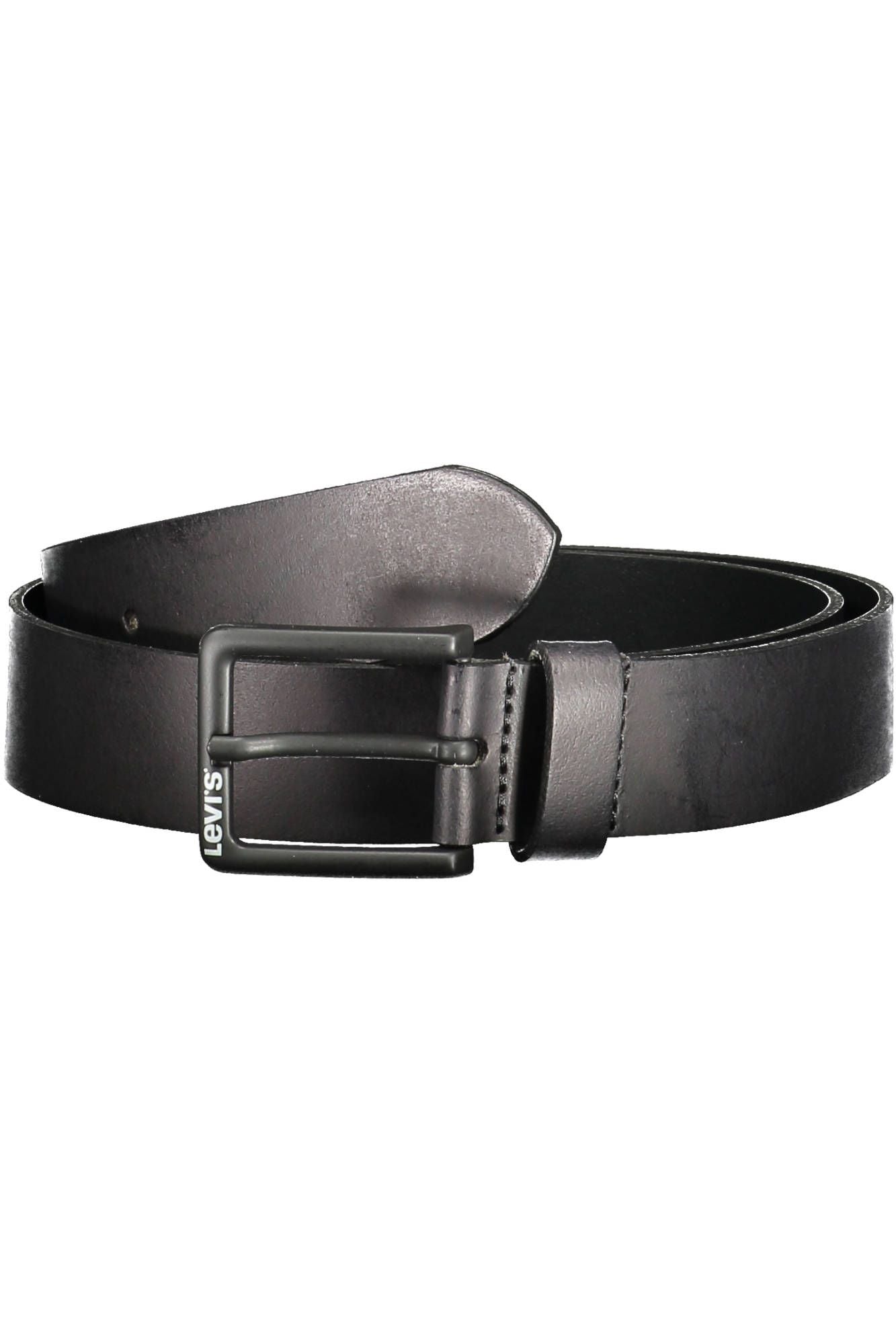 Classic Black Leather Belt with Metal Buckle