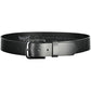 Elegant Black Leather Belt with Metal Buckle