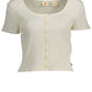 Chic White Buttoned Tee with Wide Neckline