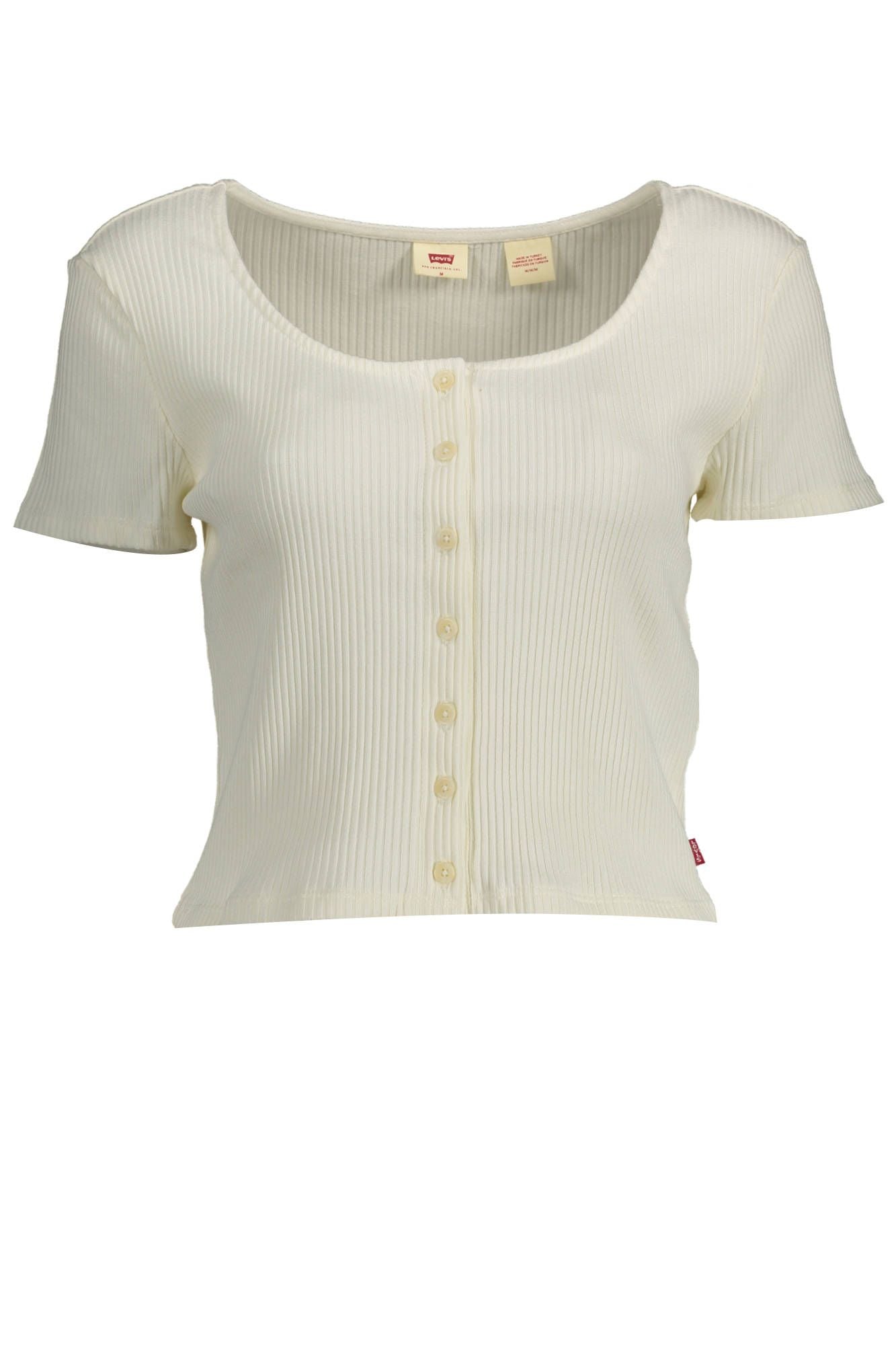 Chic White Buttoned Tee with Wide Neckline