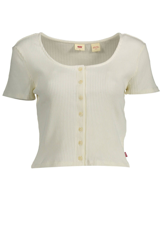 Chic White Buttoned Tee with Wide Neckline