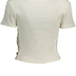 Chic White Buttoned Tee with Wide Neckline