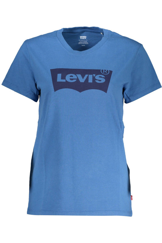 Elegant Blue Cotton Tee with Classic Print