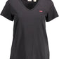 Chic V-Neck Cotton Tee with Emblematic Appeal