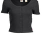Chic Black Cotton Tee with Button Detail