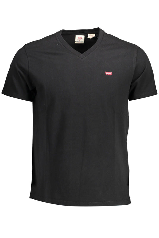 Elegant V-Neck Black Cotton Tee