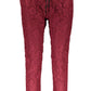 Elegant Red Lace Pattern Trousers with Logo Detail