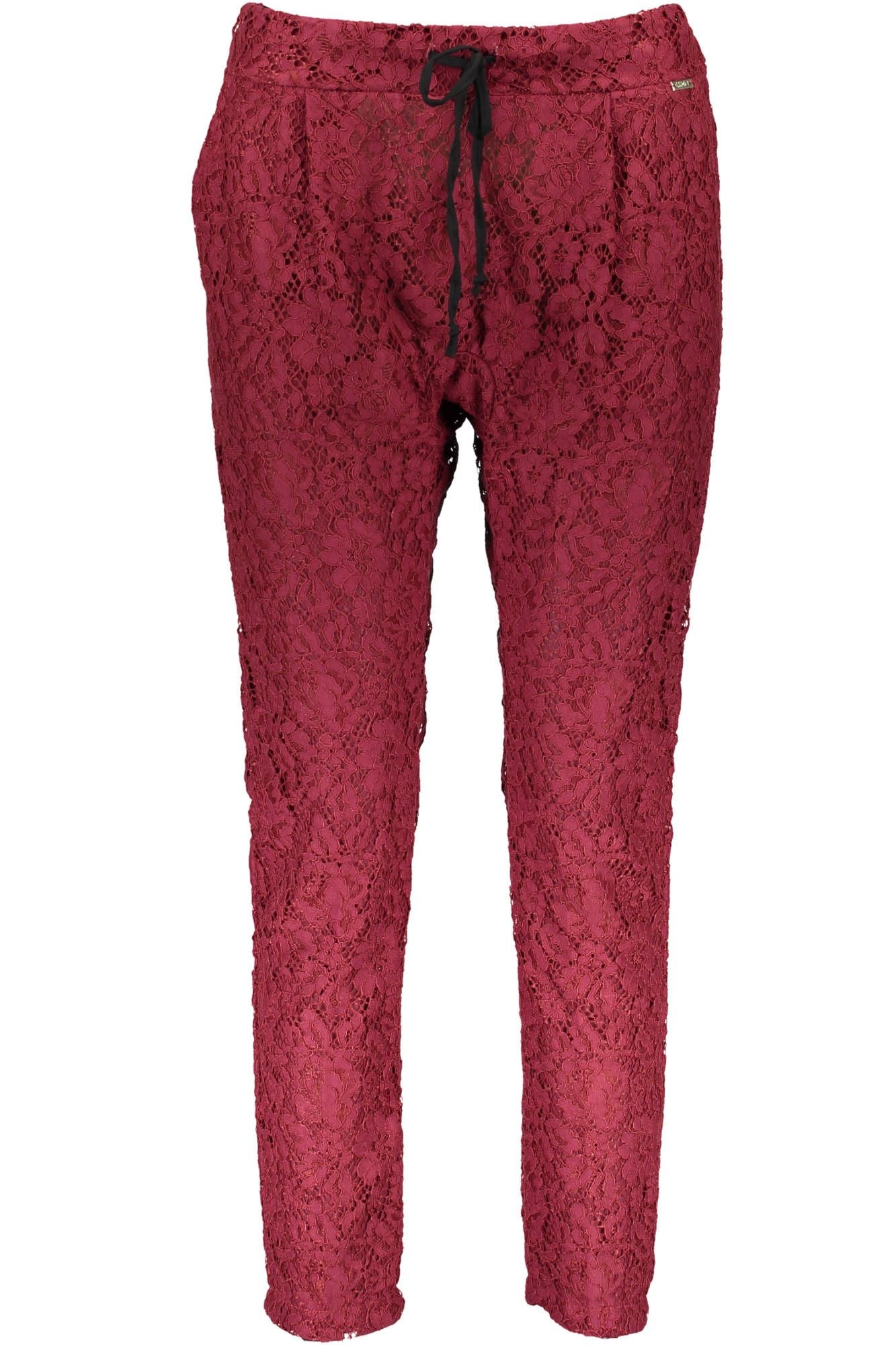 Elegant Red Lace Pattern Trousers with Logo Detail