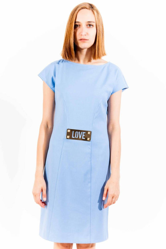 Chic Light Blue Cotton Mini Dress with Logo Detail