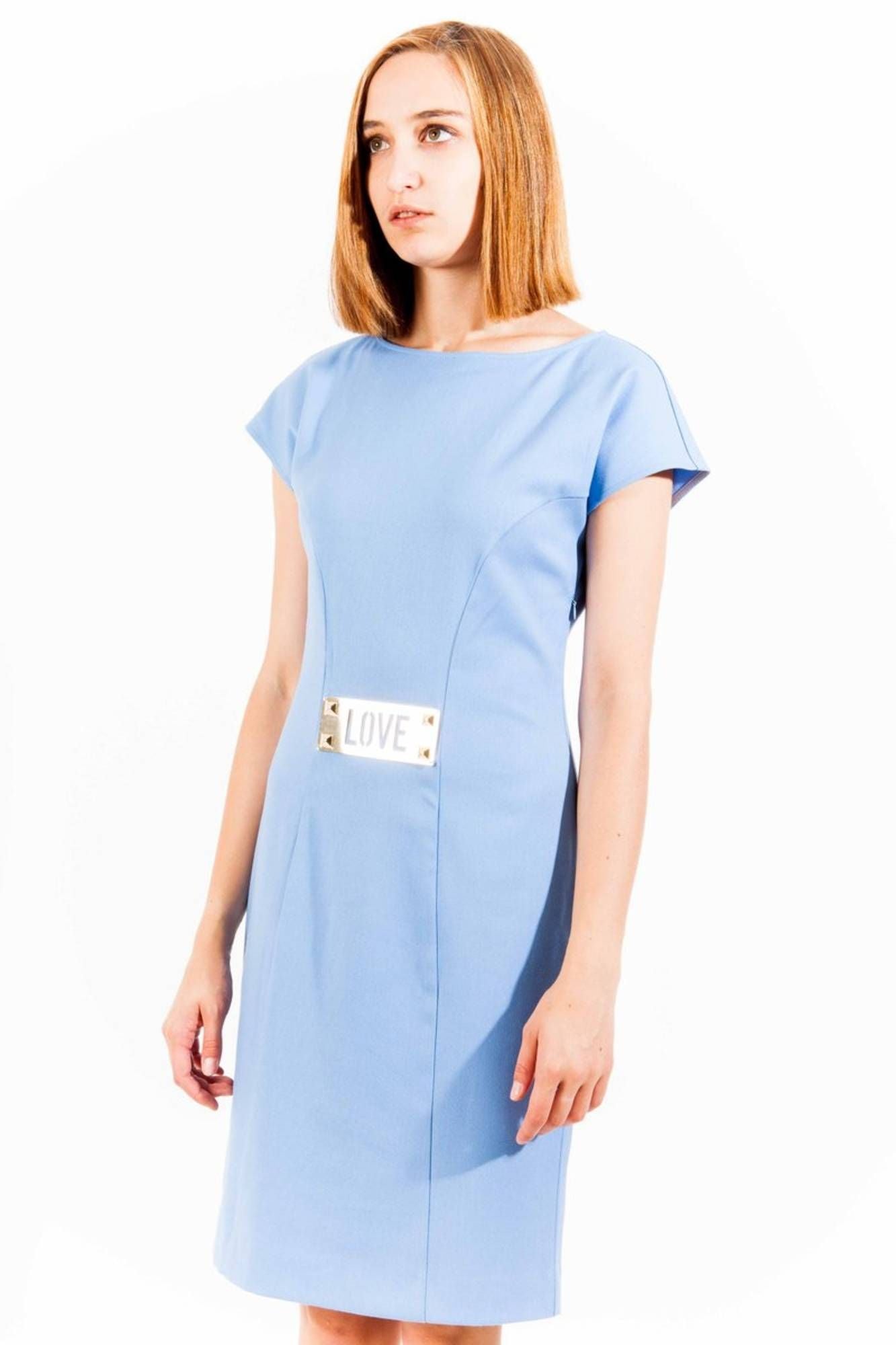 Chic Light Blue Cotton Mini Dress with Logo Detail