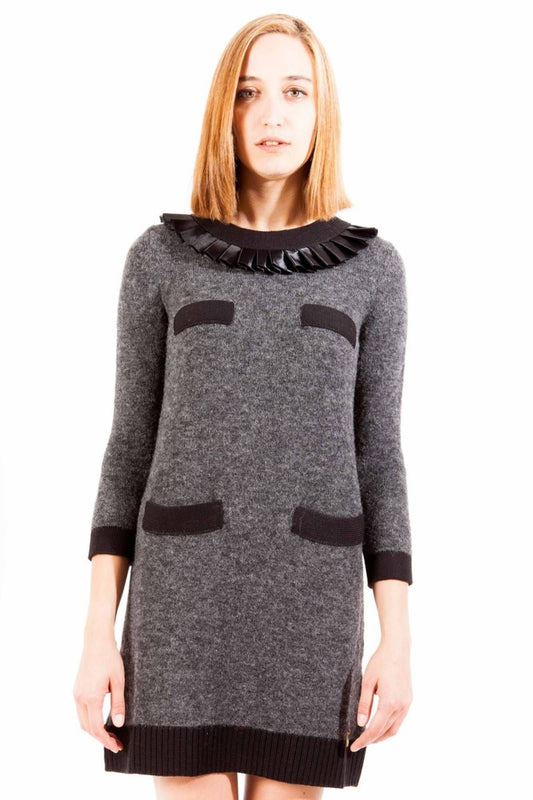 Chic Gray Wool Dress with Pockets