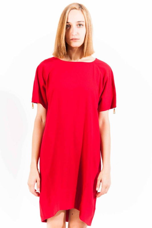 Elegant Red Wool Dress with Logo Detail