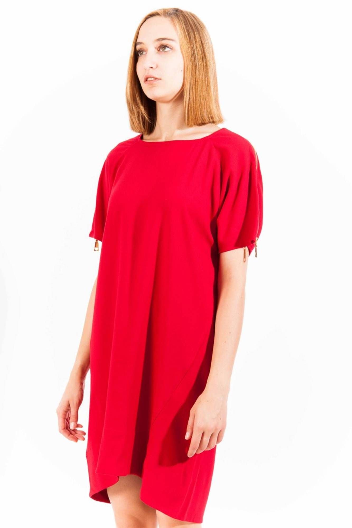 Elegant Red Wool Dress with Logo Detail