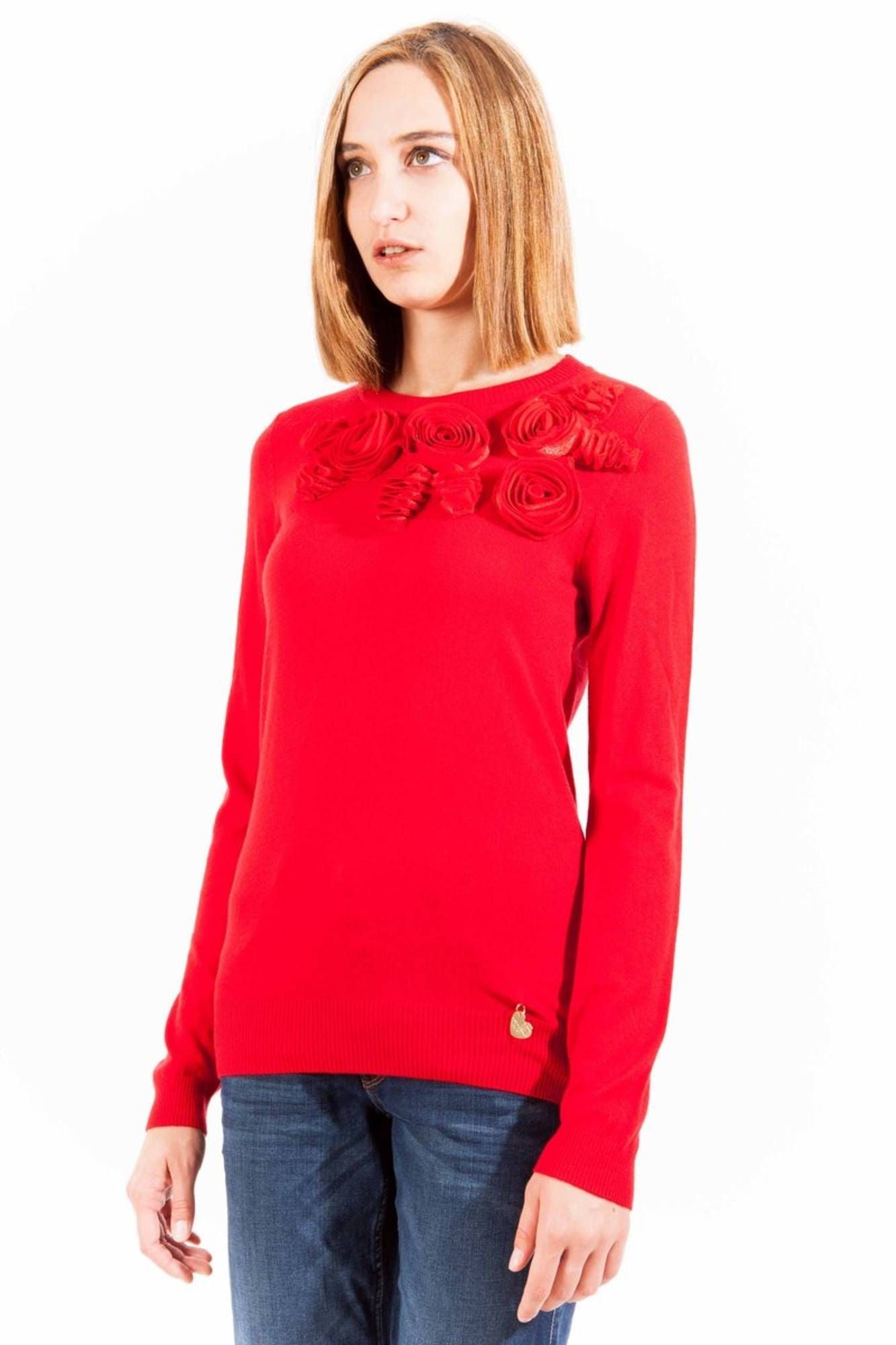 Chic Embroidered Logo Red Sweater