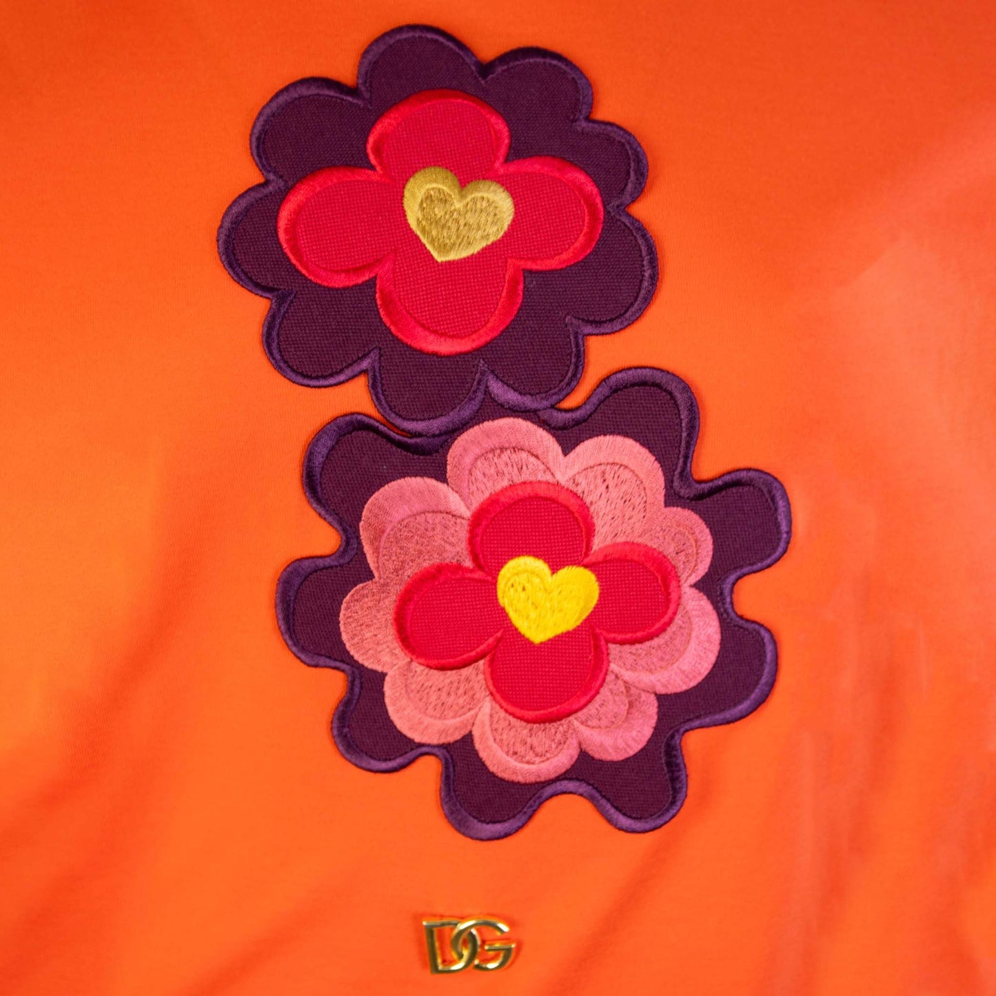 Chic Orange Floral Embellished Tee