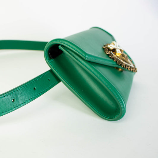 Elegant Green Jewel Button Leather Clutch