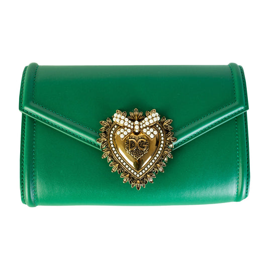 Elegant Green Jewel Button Leather Clutch