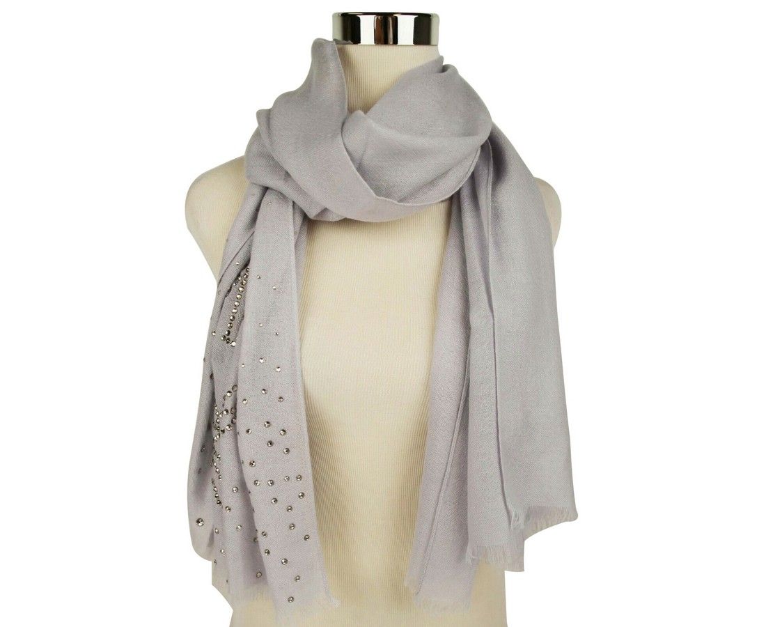 Grey Dawn Cashmere With Swarovski Crystal Logo Scarf