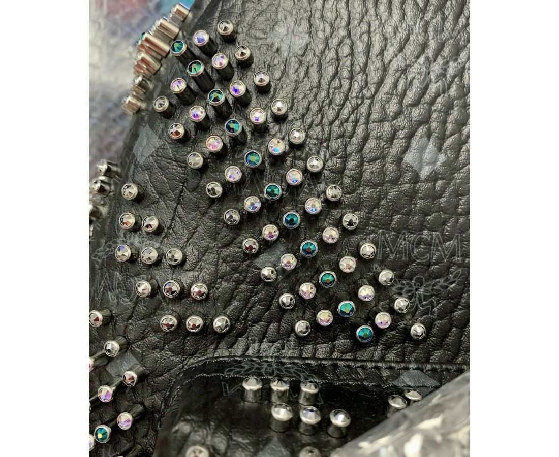 MCM Black Crystal Studs Graded M Visetos Stark Backpack