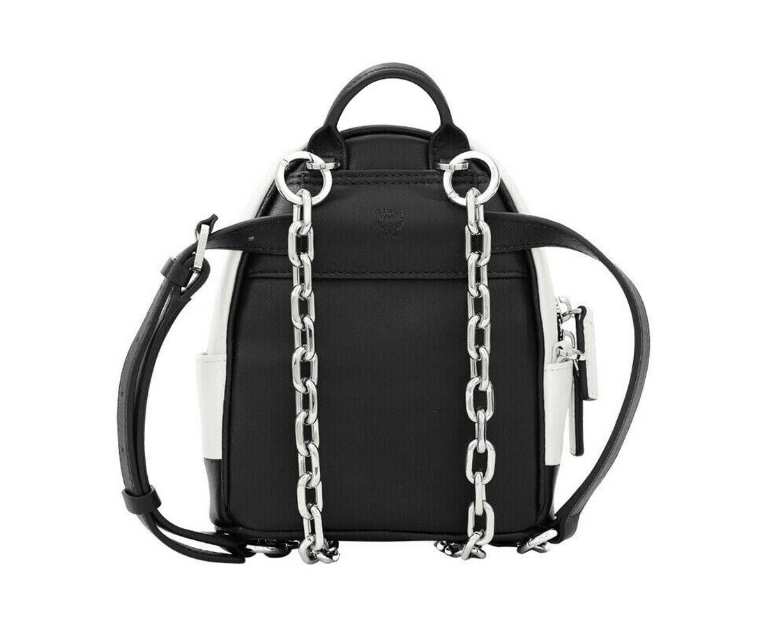 MCM Women's White Contrast Logo Leather Mini Crossbody Chain Bag