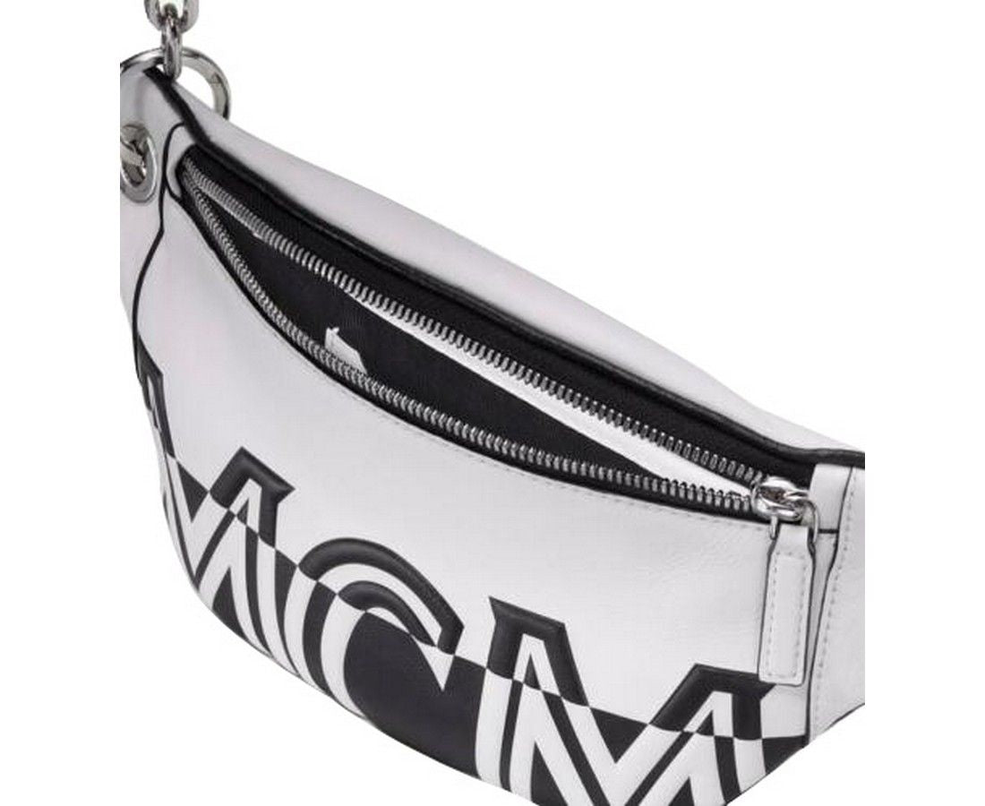 Black White Contrast Leather Mini Crossbody Chain Bag