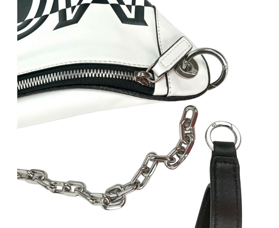 Black White Contrast Leather Mini Crossbody Chain Bag