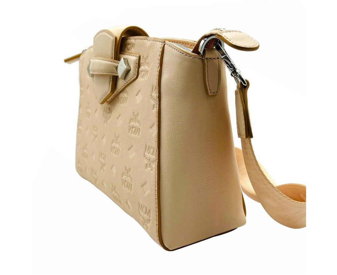 MCM Women's Beige Monogram Leather Essential Tote Crossbody Bag Beige/Peach