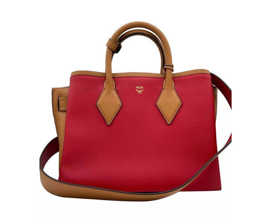 MCM Red Milano Ruby Leather Medium Tote Shoulder Bag