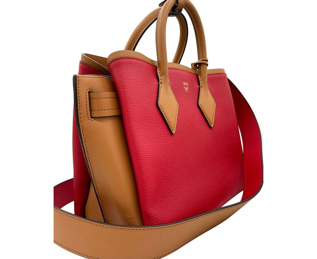 MCM Red Milano Ruby Leather Medium Tote Shoulder Bag