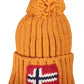 Vibrant Orange Pom Pom Cap Emblazoned with Iconic Detailing
