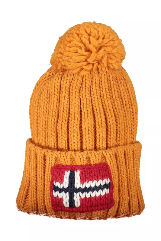 Vibrant Orange Pom Pom Cap Emblazoned with Iconic Detailing