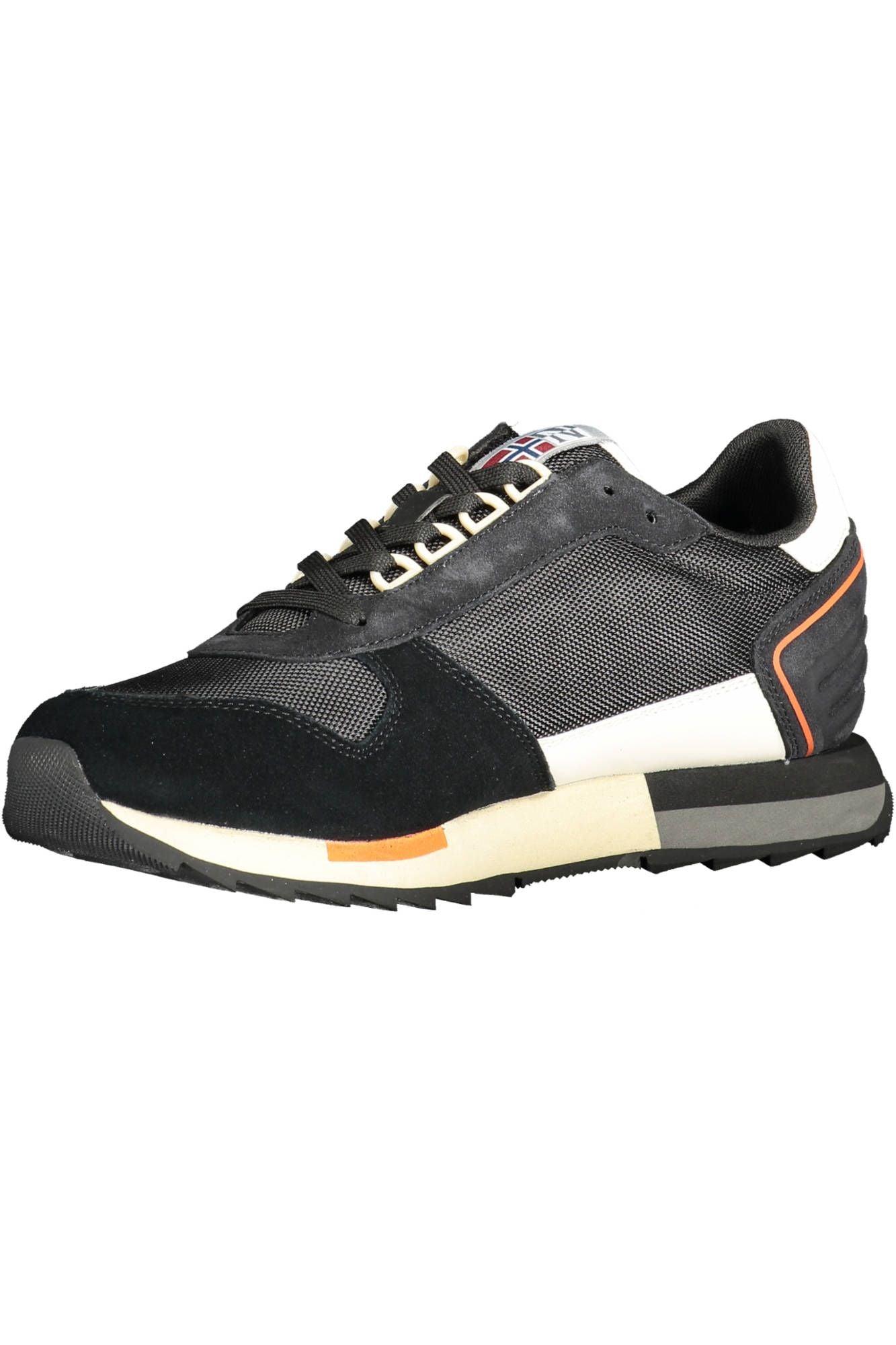 Sleek Black Polyester Sneakers with Contrasting Details