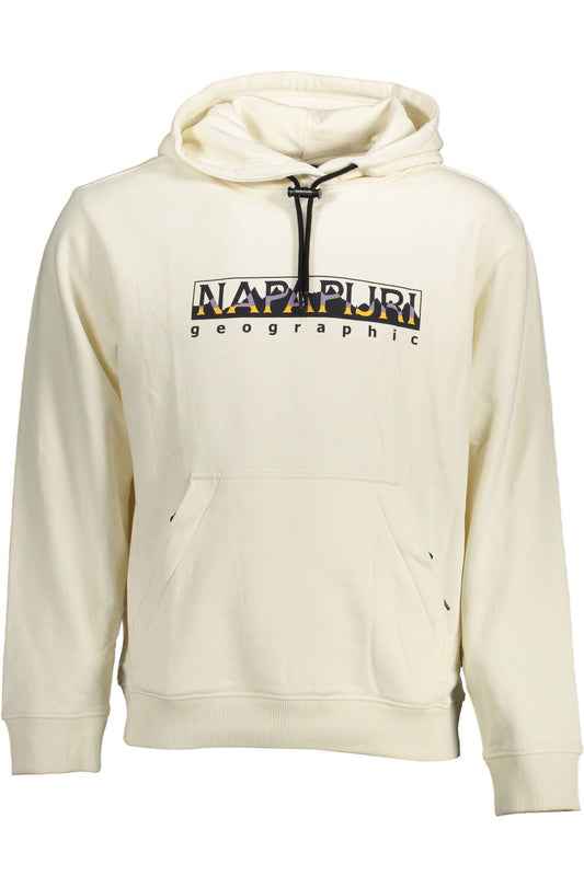 White Cotton Hooded Sweatshirt with Zip Pocket