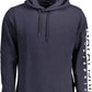 Chic Blue Hooded Sweater with Print Detail