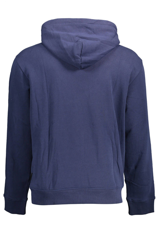 Chic Blue Cotton Hooded Sweatshirt with Zip Pocket