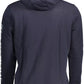Chic Blue Hooded Sweater with Print Detail