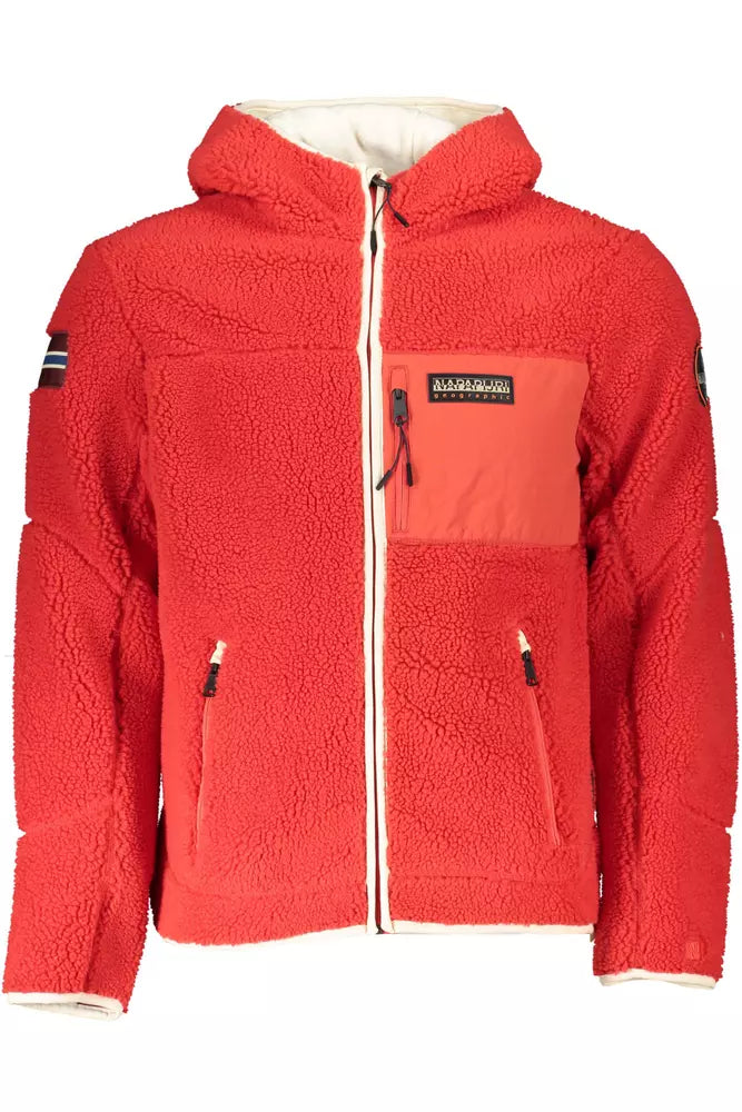 Elegant Red Hooded Jacket with Contrasting Details