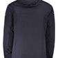 Sleek Blue Hooded Jacket with Stylized Applications