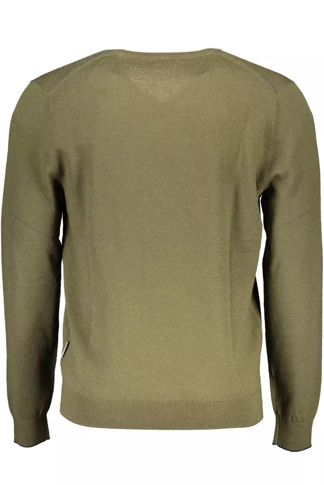 Elegant Green V-Neck Wool Sweater