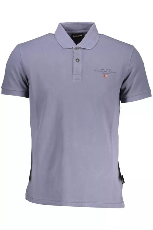 Elegant Blue Short Sleeve Polo with Embroidery