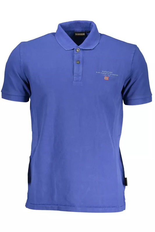 Elegant Blue Cotton Polo with Embroidery Detail