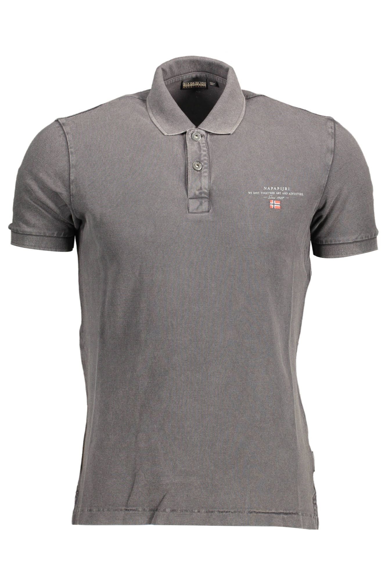 Refined Gray Cotton Polo with Embroidery Detail