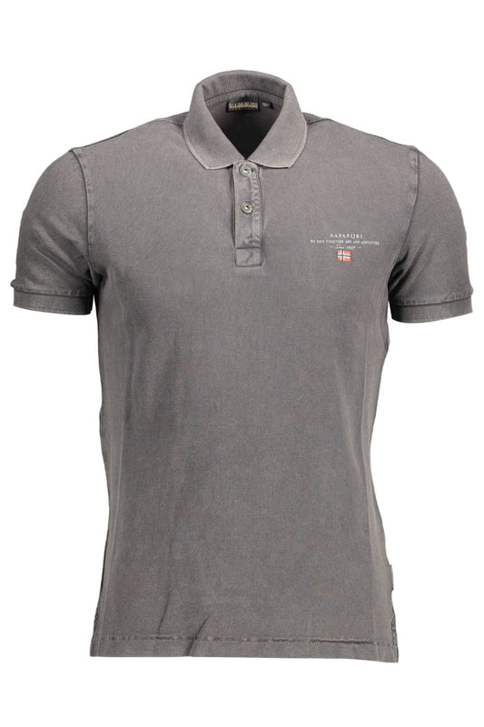 Refined Gray Cotton Polo with Embroidery Detail